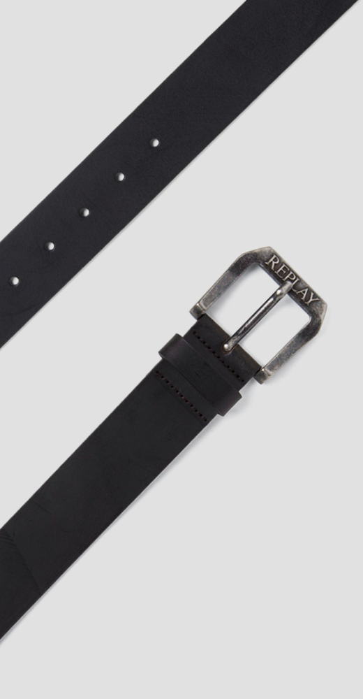 Replay Brushed Leather Belt Black Brown