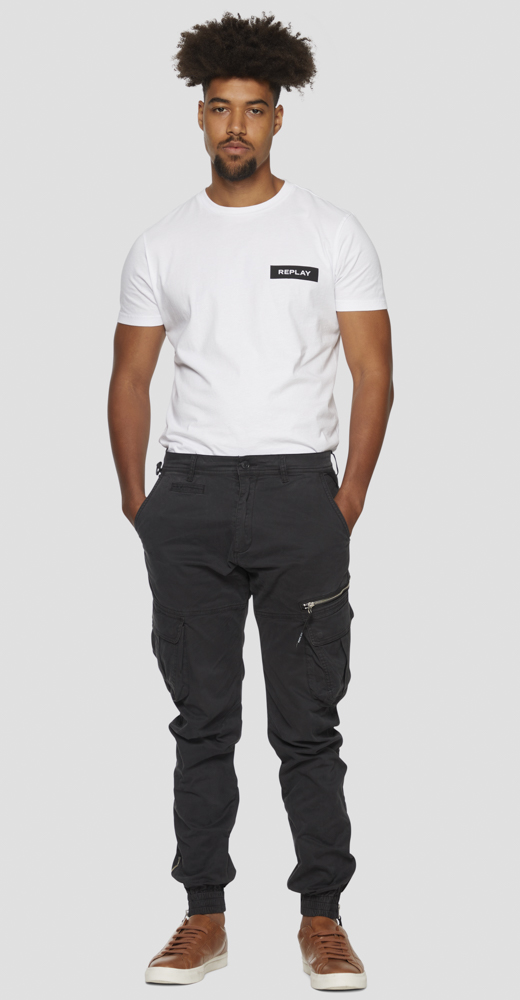 Replay Garment-Dyed Tapered Fit Cotton Cargo Pants Blackboard
