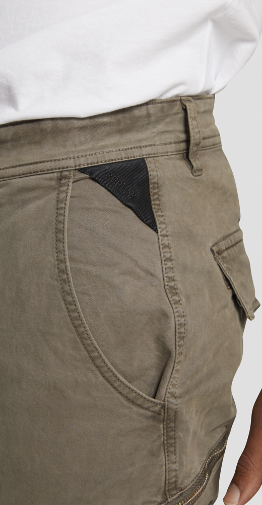 Replay Garment-Dyed Tapered Fit Cotton Cargo Pants Mudgreen